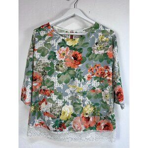 Anthropologie HD in Paris Womens Bloomfield Floral Blouse Top Small Green NWOT